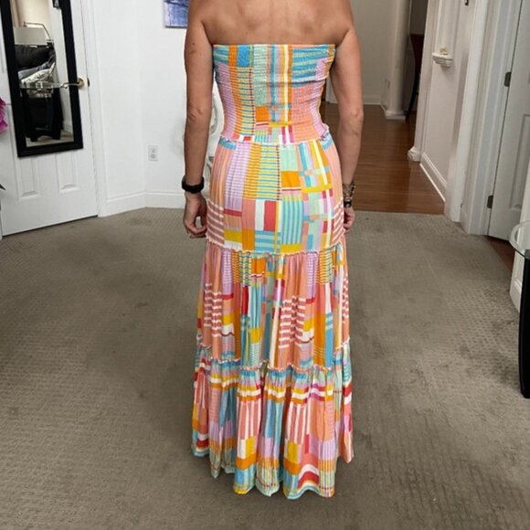 Anthropologie Abel The Label multi colored smocked Strapless Maxi Dress size L - Picture 11 of 12